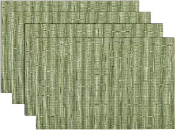 SHACOS Placemats Set of 4 Woven Vinyl Place Mats for Dining Table Wipe Clean Non Slip Table Mats (4, Olive Green)