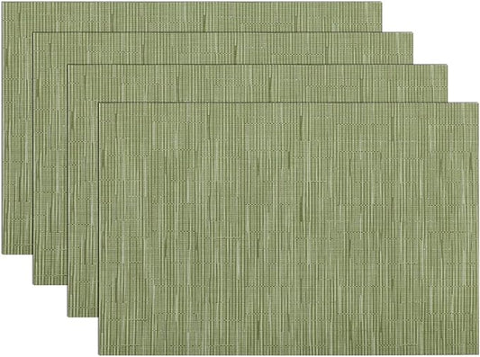 SHACOS Placemats Set of 4 Woven Vinyl Place Mats for Dining Table Wipe Clean Non Slip Table Mats (4, Olive Green)