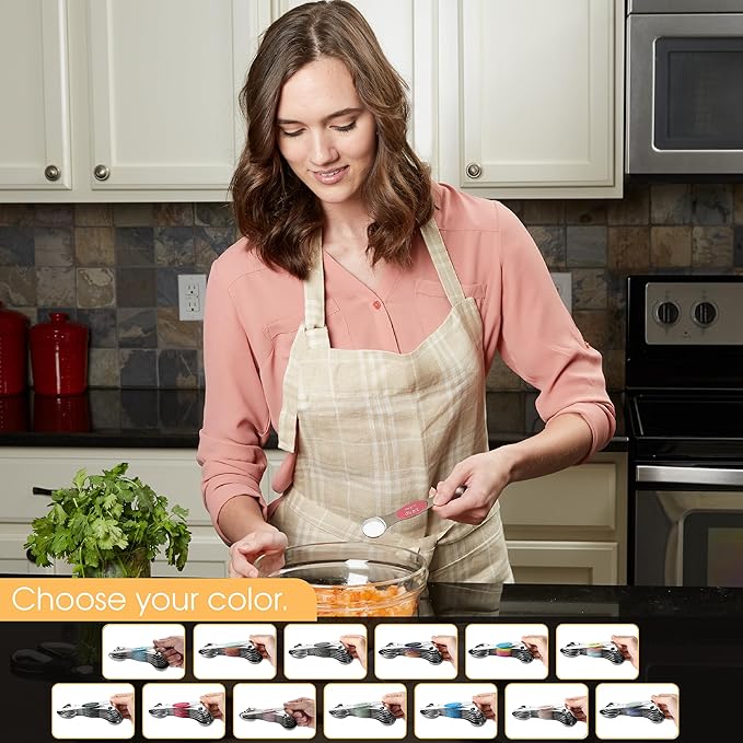 Spring Chef Stainless Steel Magnetic Measuring Spoons Set of 8 with Leveler, Nesting Teaspoon & Tablespoon Measuring Spoons, Kitchen Gadgets for Baking & Cooking, Fits in Spice Jars - Mountain Sunrise