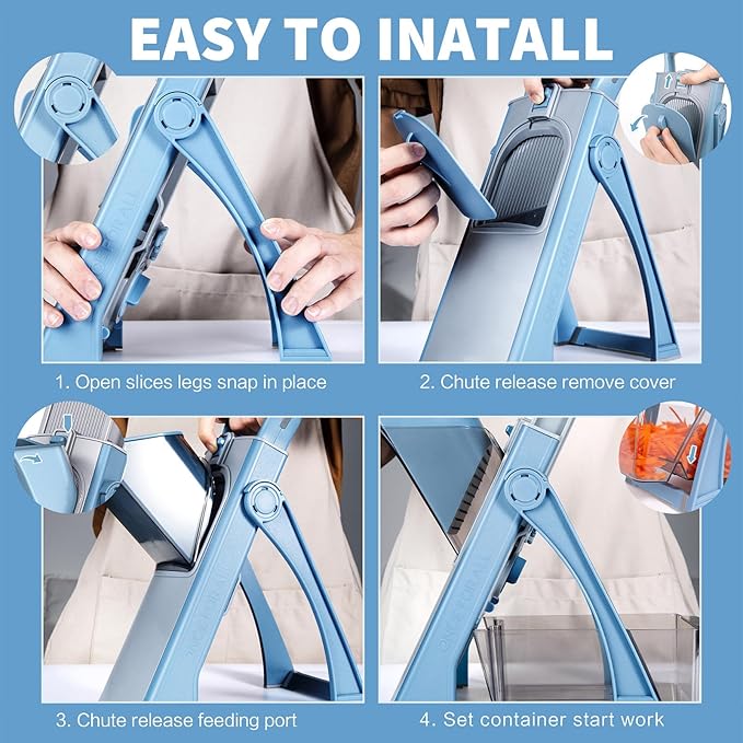 Vegetable Chopper with Adjustable Thickness - Safe Mandoline Food Slicer for Kitchen, Multifunctional Veggie Chopper Vegetable Cutter Slicer Dicer, All in 1, can Slice, Shred -Blue