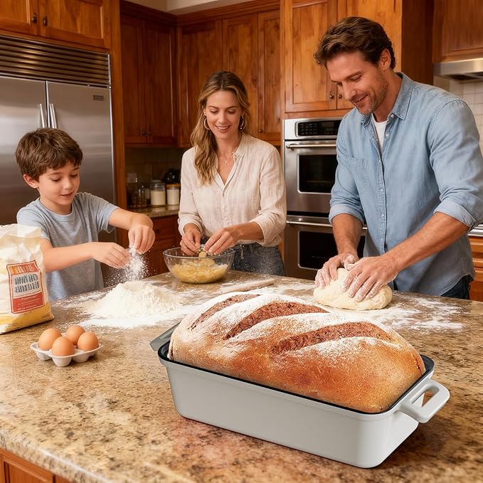 13x5 Enameled Cast Iron Loaf Pan with Lid – Bread Pan for Sourdough, Cake, Meatloaf, Even Heat, Nonstick, Easy to Clean, 2 Piece Set