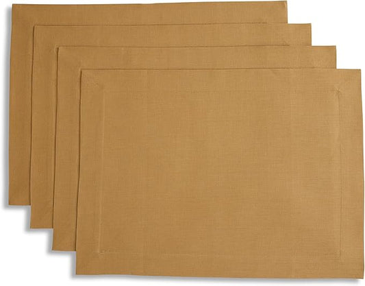 Solino Home Linen Placemats Set of 4 - Caramel Placemats 14 x 19 Inch - 100% Pure Linen Table Place Mats for Fall, Autumn, Thanksgiving - Fete