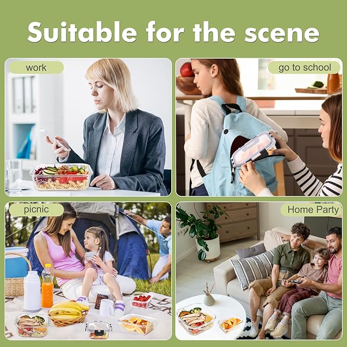 [8 Pack] Glass Meal Prep Containers with Lids, Extra Thick Airtight Glass Food Storage Set (5.1oz–51oz), Leakproof Lunch Boxes for Leftovers, Pantry Storage & Kitchen Organization, BPA-Free