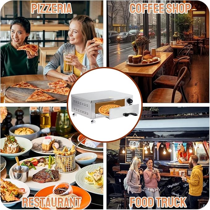 ROVSUN Electric Pizza Oven, 110V 1100W Stainless Steel Pizza Baker with Auto Shut-off, Handle, Removable Crumb Tray, Countertop Pizza Maker for Kitchen Commercial Home-Silver