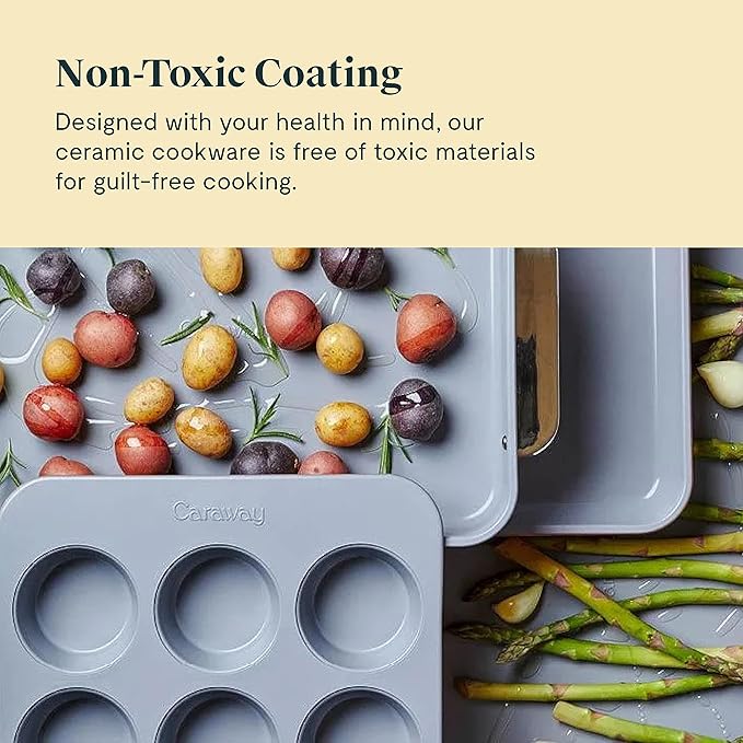 Caraway Nonstick Ceramic Bakeware Set (11 Pieces) - Baking Sheets, Assorted Baking Pans, Cooling Rack, & Storage - Aluminized Steel Body - Non Toxic, PTFE & PFOA Free - Perracotta