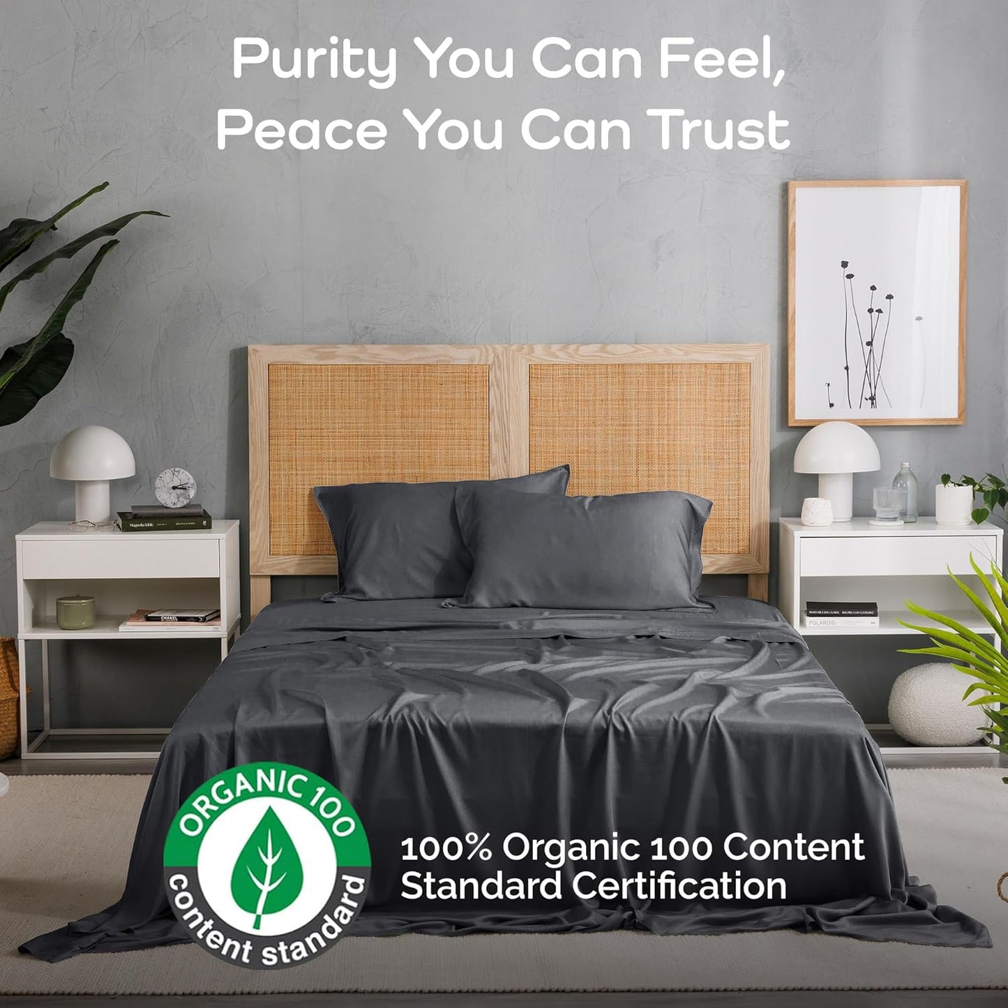 100% Viscose from Bamboo Sheets King Size, Super Soft King Bed Set, 4PC Cooling Sheets for Hot Sleepers, Organically Grown Bedding Sheet, King Size Sheet Set - Charcoal - 76" x 80"