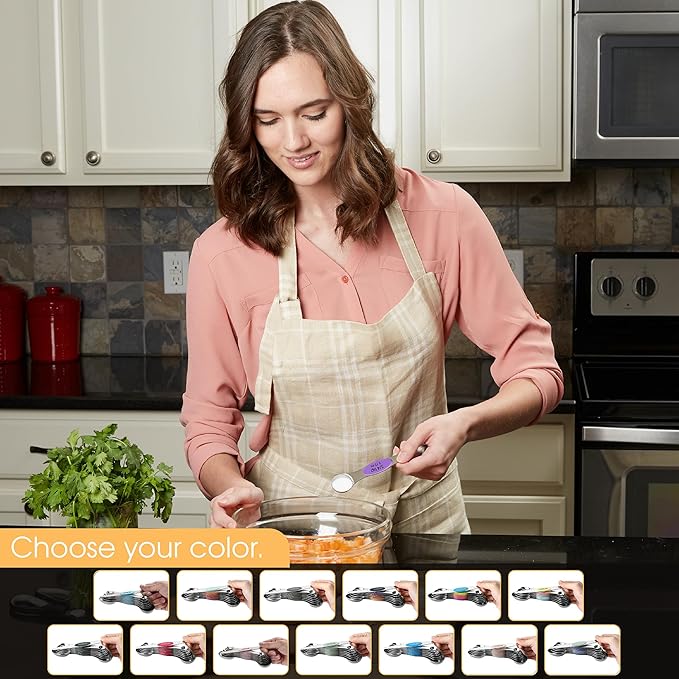 Spring Chef Magnetic Measuring Spoons Set, Dual Sided, Stainless Steel, Fits in Spice Jars, Orchid, Set of 8, 2 Pack