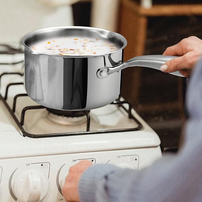 Stainless Steel Saucepan with Glass Lid, 2.0 Quart Multipurpose Sauce Pan, Sauce Pot with for Easy Pour with Ergonomic Handle