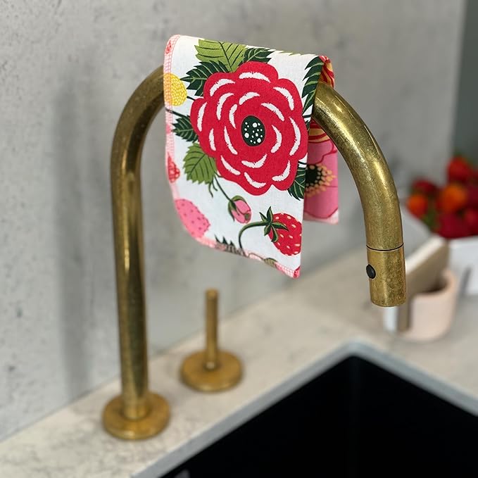 Reusable Paper Towels - 10 Pack - Roll of Washable Cotton Cloth Paper Towels - Paperless Reusable Napkins Cloth Washable - Absorbent + Long Lasting - Zero Waste Products - (Strawberry)