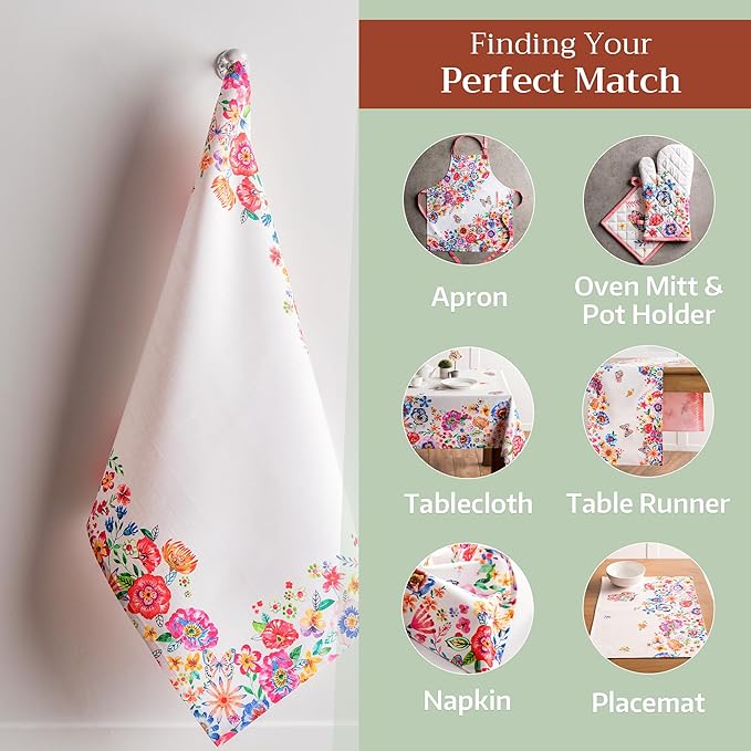 Maison d' Hermine Kitchen Towels Set of 3 100% Cotton 27.50" x 20" Reusable Cloth Tea Dish Towels Absorbent with Hanging Loop for Kitchen, Cocktail Parties Spring/Summer (Happy Florals - High Summer)