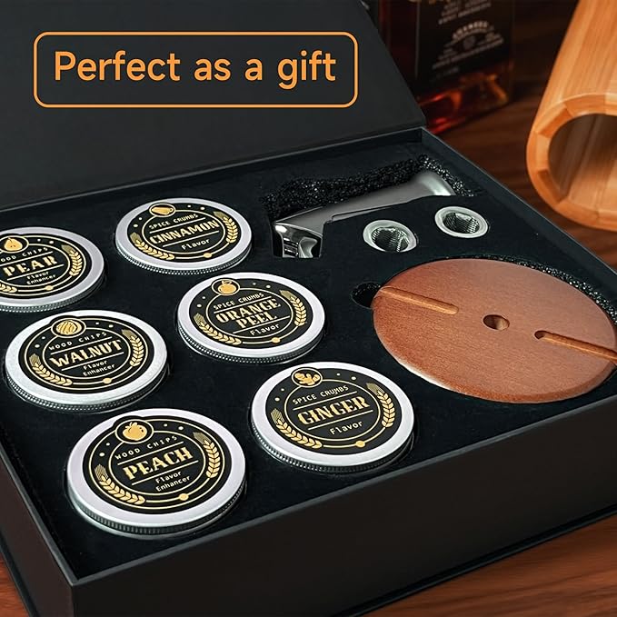 Whiskey Smoker Kit with Torch - 12 Flavors Wood Chips - Cocktail Smoker Infuser Kit, Old Fashioned Drink Smoker Kit, Birthday Bourbon Whiskey Gifts for Men,Dad(NO Butane)
