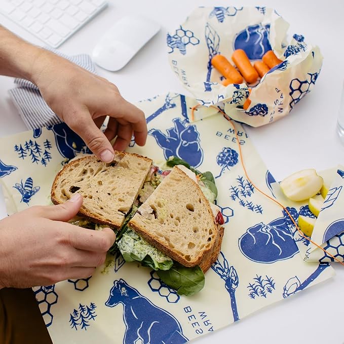Bee's Wrap Beeswax Wraps for Food - Bees + Bears 3 Pack (2M 1 Sandwich) Made in USA Reusable & Organic Food Wraps, Sandwich Wrap - Eco-Friendly Alternative to Aluminum Foil & Plastic Wrap