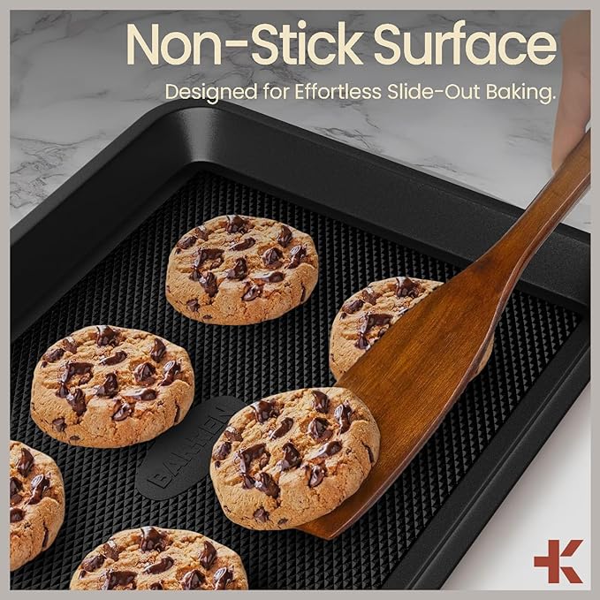 BAKKEN Kitchen Baking Pans - Small, Medium, and Large Cookie Pan (13.58×9.65, 15.75×11, 17.91×12.60), Nonstick, Diamond Texture Bottom, PFOA, PFOS, PTFE Free, Oven Safe Tray (450°F), Pack of 3, Gray