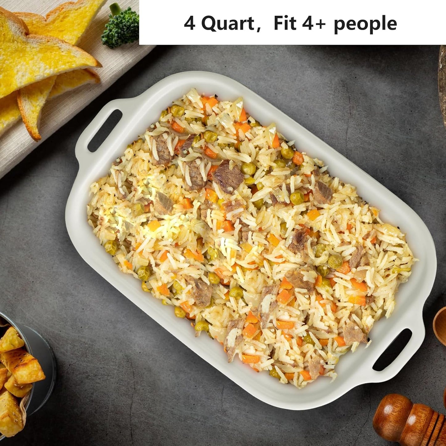 MAGNIFIQUE Small 4 Quart Casserole Programmable Slow Cooker with Ceramic Baking Dish - Perfect Kitchen Small Appliance for Family Dinners, Oven Safe and Durable Bakeware for Lasagna, Roasts (White)