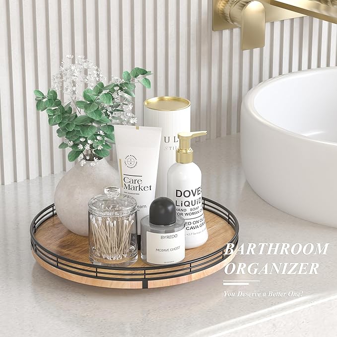 12" Lazy Susan Oak Wood Turntable Organizer for Cabinet, Farmhouse Round Wooden Lazy Susan Organization and Storage for Dining Table, Pantry, Kitchen, Bathroom, Countertop, Cupboard, Home Decor