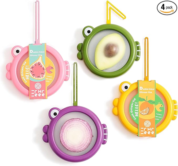 Food Storage Containers for Avocado & Onion – 4-Pack Reusable Fridge Keepers – Fish-Shaped Design for Tomato, Lemon, Garlic – Help Reduce Waste