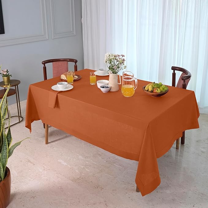 D'Moksha Homes Rust Linen Tablecloth 60 x 90 Inch - 100% Pure Linen Tablecloth for Rectangle Tables - Machine Washable Table Cloth for Fall and Halloween