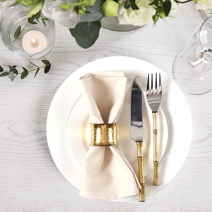 Ramanta Home Set of 12 Polyester Cloth Napkins 18x18 Inches - Washable Dinner Napkins with Hemmed Edges for Weddings, Thanksgiving, Hotel - Soft Durable Table Linen for Parties or Everyday Use - Beige