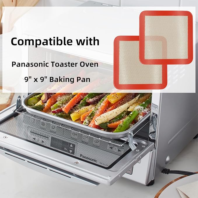 Square Silicone Baking Mats for 9 Inch Cake Pan, 8.5" Food Grade Non-stick Reusable Silicone Mat for Baking Pan for Bread/Pastry/Toast/Pie, Professional Cookie Sheets Liners for Brownie Pan 2 PCS