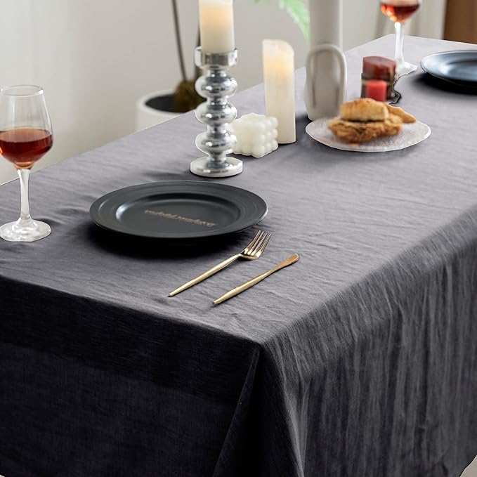 EVERLY 100% Pure Linen Rectangle Tablecloths 60x84Inches for Dining,Buffet Parties,Picnic,Events,Weddings and Restaurants,Decorative Halloween,Thanksgiving Machine Washable Tablecloths-Dark Grey