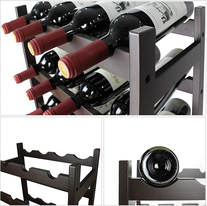 SMIBUY Bamboo Wine Rack, 20 Bottles Display Holder, 5-Tier Free Standing Storage Shelves for Kitchen, Pantry, Cellar, Bar (Dark Brown)