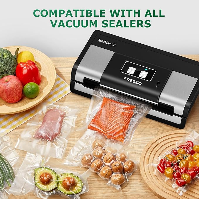 FRESKO 8"x12" Food Vacuum Sealer Bags, 120Pcs PreCut Bags for Food Vacuum Storage, Vacuum Seal Food Sealer Bags with BPA Free and Heavy Duty, Great for Sous Vide Bag Meal Prep