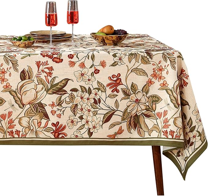 French Tablecloth for Square Tables,Linen Table Cloth with Colorful Flowers Pattern,Heavy Durable Table Cover for Dining Thanksgiving Kitchen Decor Party Banquet Christmas,55"*55"
