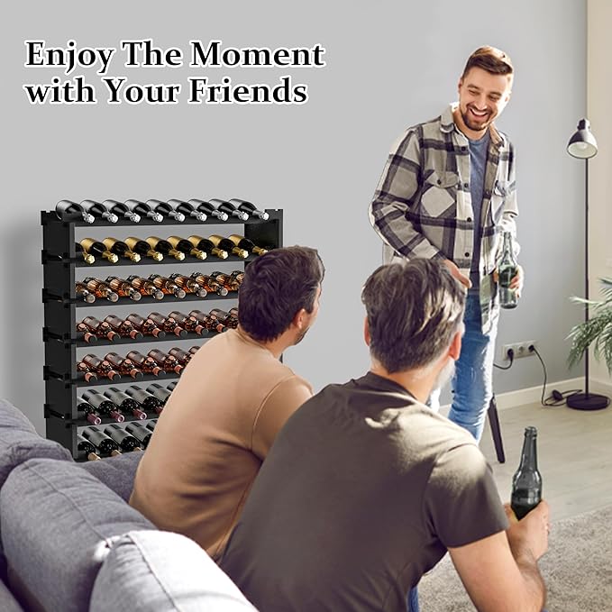 Bambloom Wine Rack Freestanding Floor, Wooden Stackable Bottle Storage Rack for Kitchen,Cellar. 72 Bottles Wine Holder Display Shelves for Champagne(Black)