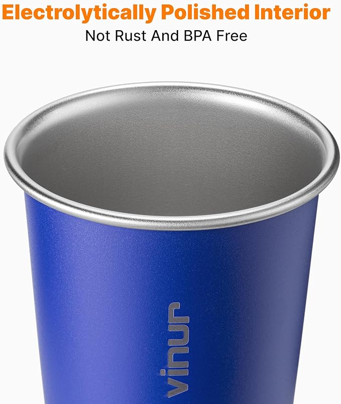 VINUR 4 Pack Stainless Steel Cups 20 oz Pint Tumbler Stackable Metal Drinking Glasses for Travel, Camping, Outdoors (Baby Blue-Navy-Teal-Purple)