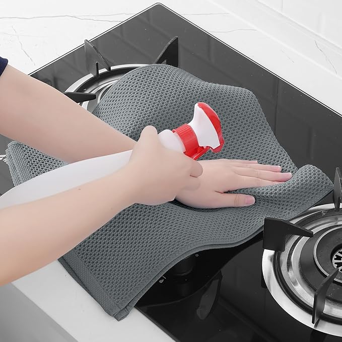 Homaxy 100% Cotton Waffle Weave Kitchen Dish Towels, Ultra Soft Absorbent Quick Drying Cleaning Towel, 13 x 28 Inches, 4-Pack, Grey