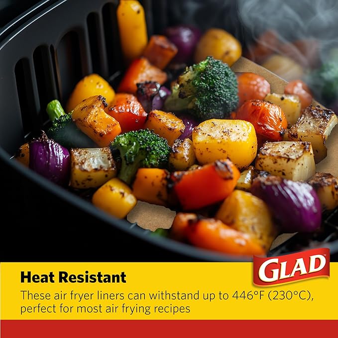 Glad Air Fryer Liners, Nonstick and Heat Resistant, Food Grade Material, Suitable for Round and Square Air Fryers, Air Fryer Accessories, 6.5" x 6.5" - 100 Count