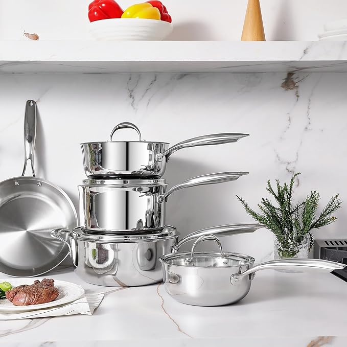 KEAWELL K3 Premium 4-Quart Tri-Ply Stainless Steel Sauté Pan with Lid, Induction & Oven Safe up to 600°F, Even Heating, Professional Cookware for All Stovetops (4-Qt)