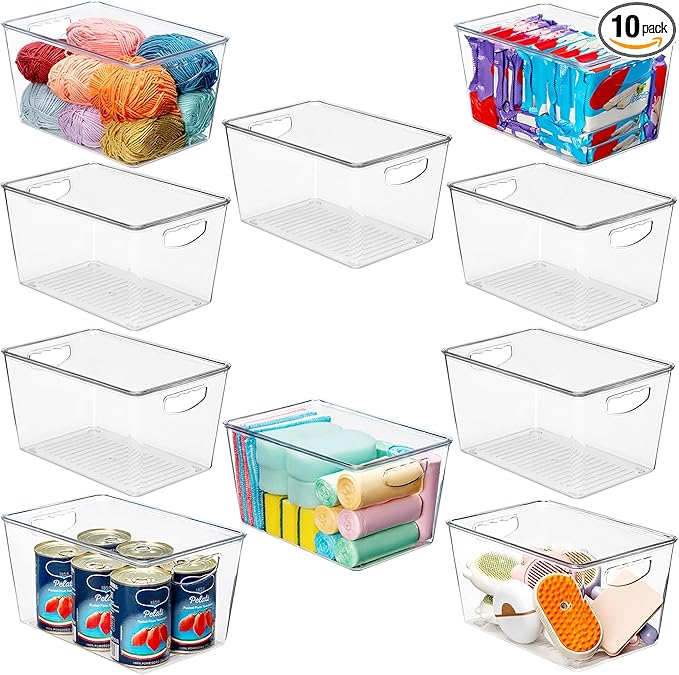 theaoo Clear Storage Bins with Lids Stackable - Large Plastic Containers for Pantry Organization and Storage - Perfect for kitchen,Fridge,Laundry Room,Bathroom,Garage,Closet,Cabinet Organizer -10 Pack
