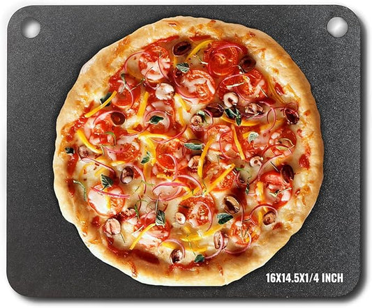 VEVOR Pizza Steel, 16" x 14.5" x 1/4" Pizza Steel Plate for Oven, Pre-Seasoned Carbon Steel Pizza Baking Stone with 20X Higher Conductivity, Heavy Duty Pizza Pan for Outdoor Grill, Indoor Oven