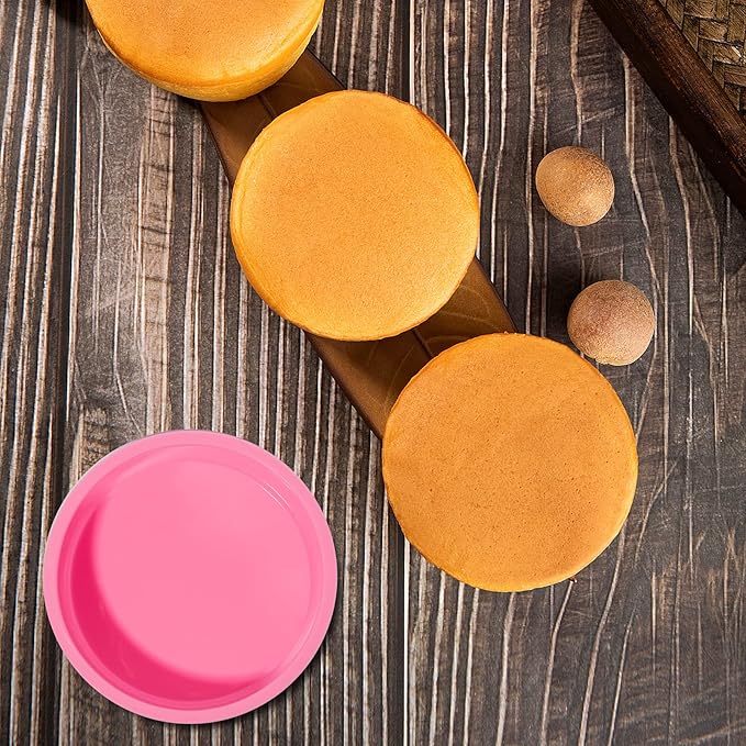 Silicone Mini Round Cake Molds, 4 Inch, Pink, Set of 6