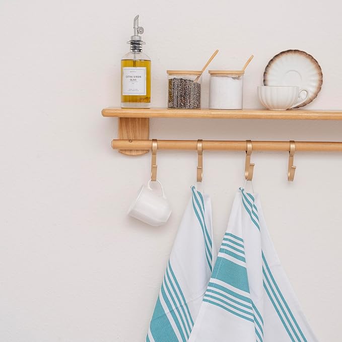 Teal Stripes Cotton Kitchen Towels - 6 Pack, 30"x20", 100% Cotton Teal Dish Towels with Hanging Loop - Lint-Free, Absorbent, Reusable, Washable, Large Size and Durable Dish Rags