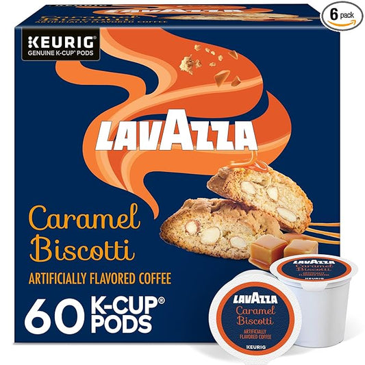 Lavazza Caramel Biscotti Coffee, Single Serve Keurig K-Cup Pods, Flavored Coffee, 60-Count Box (6 Packs of 10)