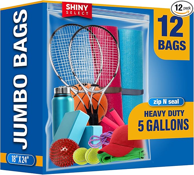 [ 12 COUNT ] - 3 MILL THICK - 5 GALLON - Extra Large Heavy Duty Plastic Storage Bags Zipper Top, 18" x 24", Extra Large Food Storage Bags for Clothes, Travel, Moving, Packing, Campus, Freezer Bag