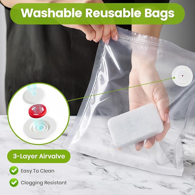 FEPPO Vacuum Sealer Bags for Food,15 PCS 8.3"×8.7" & 15 PCS 10.2"×11" Reusable Vacuum Seal Bags with Air Valve for Food Storage, Ideal for Freshness Preservation