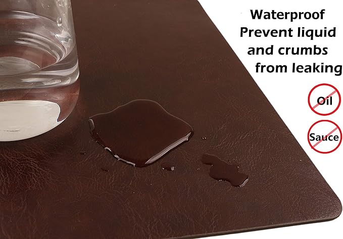 Faux Leather Placemats, Set of 4 PU Table Mats, Easy to Clean, Heat & Stain Resistant for Office Conference Table,Dinging Home Decor F Dark Brown
