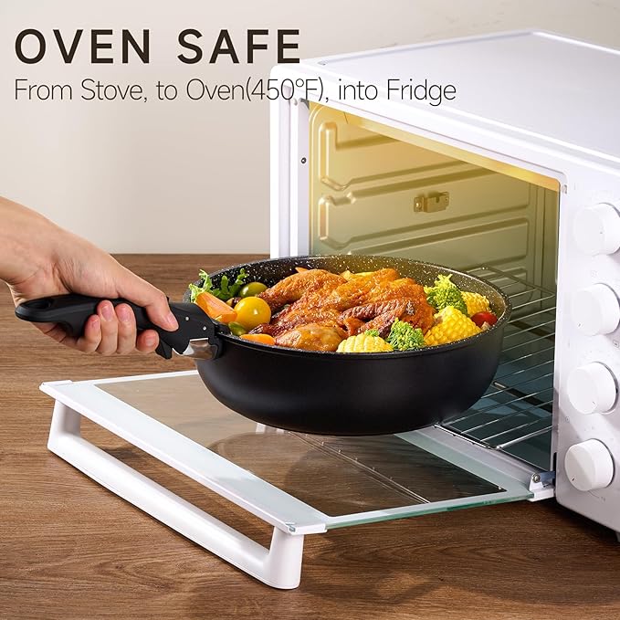 JEETEE Nonstick Pots and Pans Set with Removable/Detackable Handle (Black, 25 Pieces)