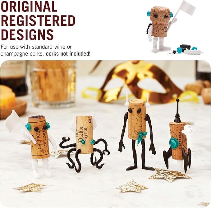 Corkers Wine Accessories by Monkey Business, Set of 4 Collectible Spaced Themed Designs, Crafting Parts for Corks. Gifts for Wine Drinkers and Wine Enthusiasts
