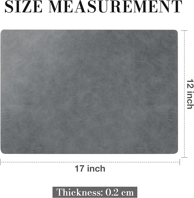 Roxifina Faux Leather Placemats Set of 4 - Vinyl Placemats Wipeable Waterproof Oil-Proof PU Place Mats Heat Resistant Reversible Table Mats for Dining, Kitchen, Outdoor, 12 x 17 Inch (Gray)
