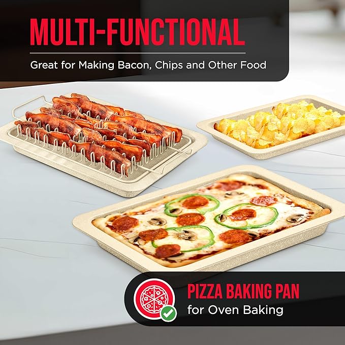 Bacon Tray - 2-Piece Set – Marble Coating - Durable, Non-Stick Cooking Tray for Bacon – White Stone Tray and Carbon Steel Rack