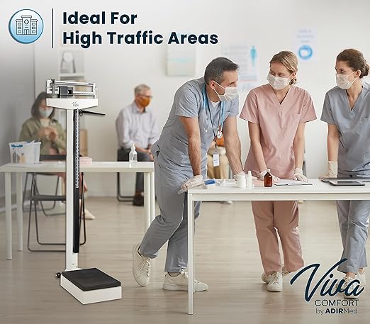 AdirMed Mechanical Physician Scale with Height Rod - Manual Measuring Scale - Eye-Level Display Dual Reading Die-Cast Beam with Two Sliding Weights & Retractable Height Rod