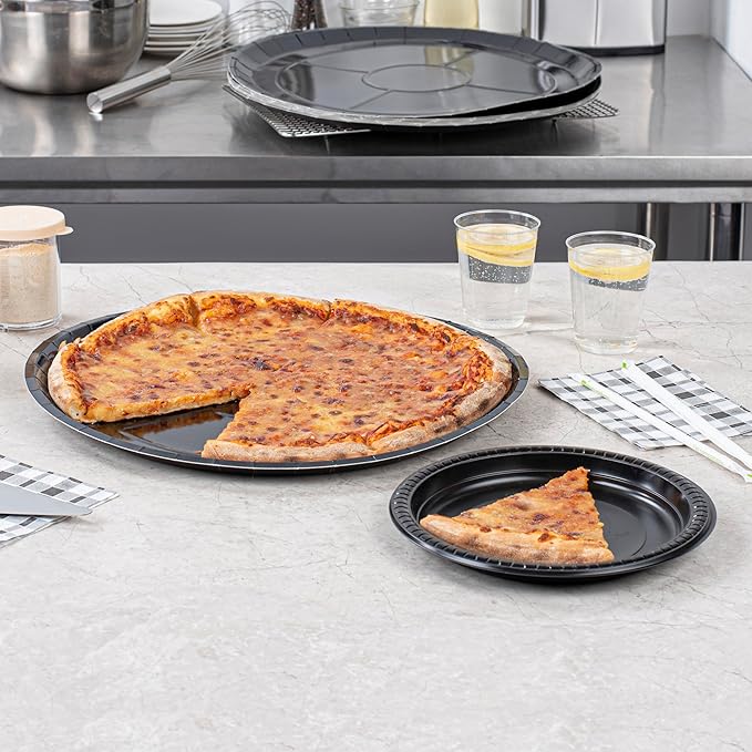 Restaurantware-Eco Pie 16 Inch Paper Pizza Trays, 25 Round Pizza Pans - Oven-Ready, Microwavable, Black Paper Pan For Medium-Sized Pizzas, For Baking, Cooking, Bread, Meat, Or Pies