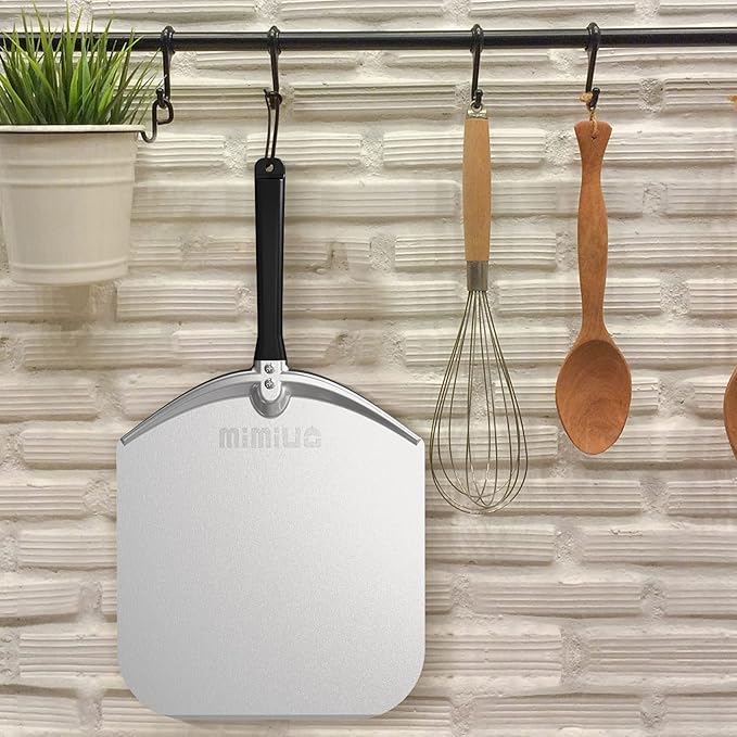 Aluminum Turning Pizza Peel for Oven and Grill, 12 x 14 Inch Pizza Spatula Turning Shovel for Baking Bread and Pie, Pizza Oven Accessories and Pizza Tools