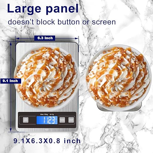 hito 22lb Food Scale, Digital Kitchen Scale with Type-C & Battery Dual Charging, 1g/0.1oz Precision, Waterproof LCD Display, Stainless Steel & Tempered Glass for Cooking, Baking (Ash Silver)