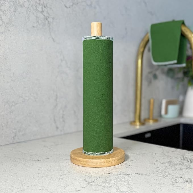 Reusable Paper Towels - 10 Pack - Roll of Washable Cotton Cloth Paper Towels - Paperless Reusable Napkins Cloth Washable - Absorbent + Long Lasting - Zero Waste Products - (Green)
