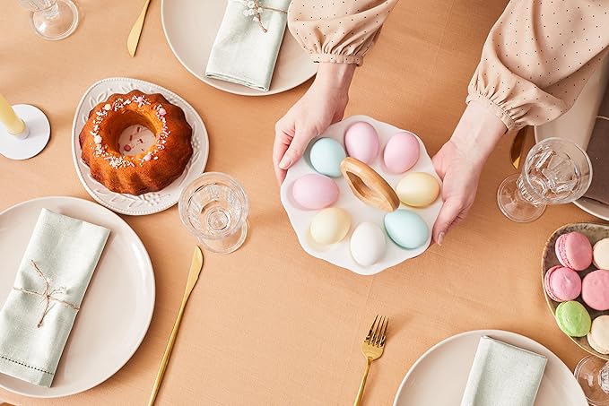 Ruvanti Premium Linen Napkins Set of 6-20x20 Inch, Classic Hemstitch, Mitered Corner Cloth Napkins ‎- Soft, Elegant Dinner Napkins Cloth Washable for Weddings, Parties, Everyday Use - Ivory